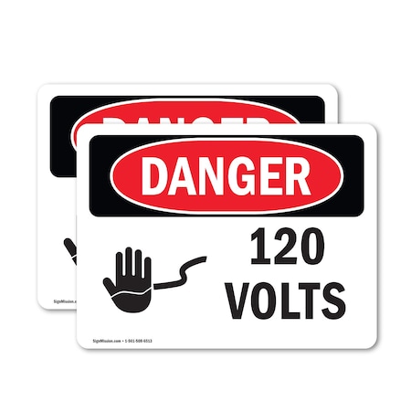 Signmission 120 Volts Danger Sign, Vinyl Decal, 5in W x 3.5in L, 2PK OS-2PACK-DS-D-35-L-1003